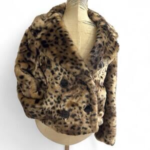 Loft Faux Fur Coat Jacket Women Small Leopard Crop Y2K‎ Indie Sleeze McBling Mob